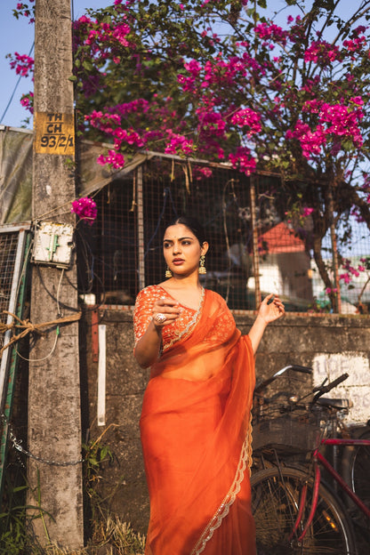 Nikhila Vimal in Burnt Orange Saree and Blouse - Zuleiha