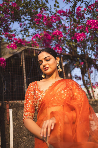 Nikhila Vimal in Burnt Orange Saree and Blouse - Zuleiha
