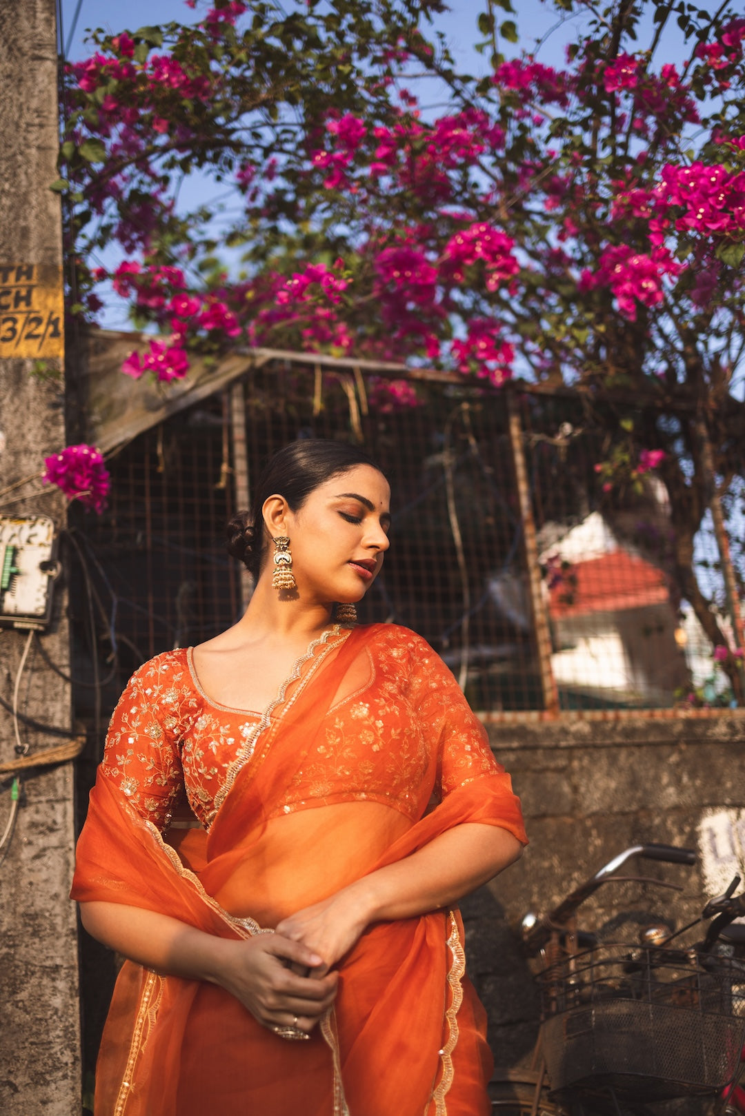 Nikhila Vimal in Burnt Orange Saree and Blouse - Zuleiha