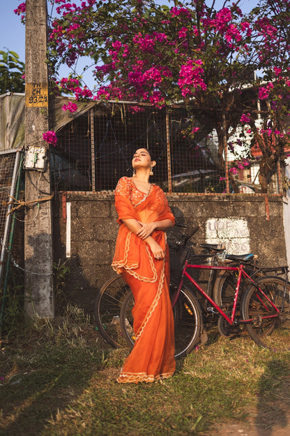 Nikhila Vimal in Burnt Orange Saree and Blouse - Zuleiha