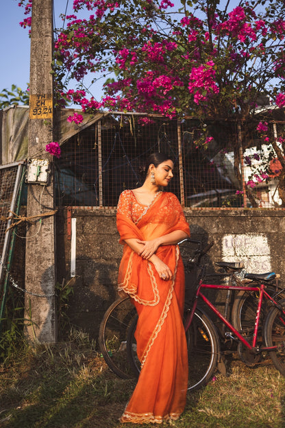 Nikhila Vimal in Burnt Orange Saree and Blouse - Zuleiha