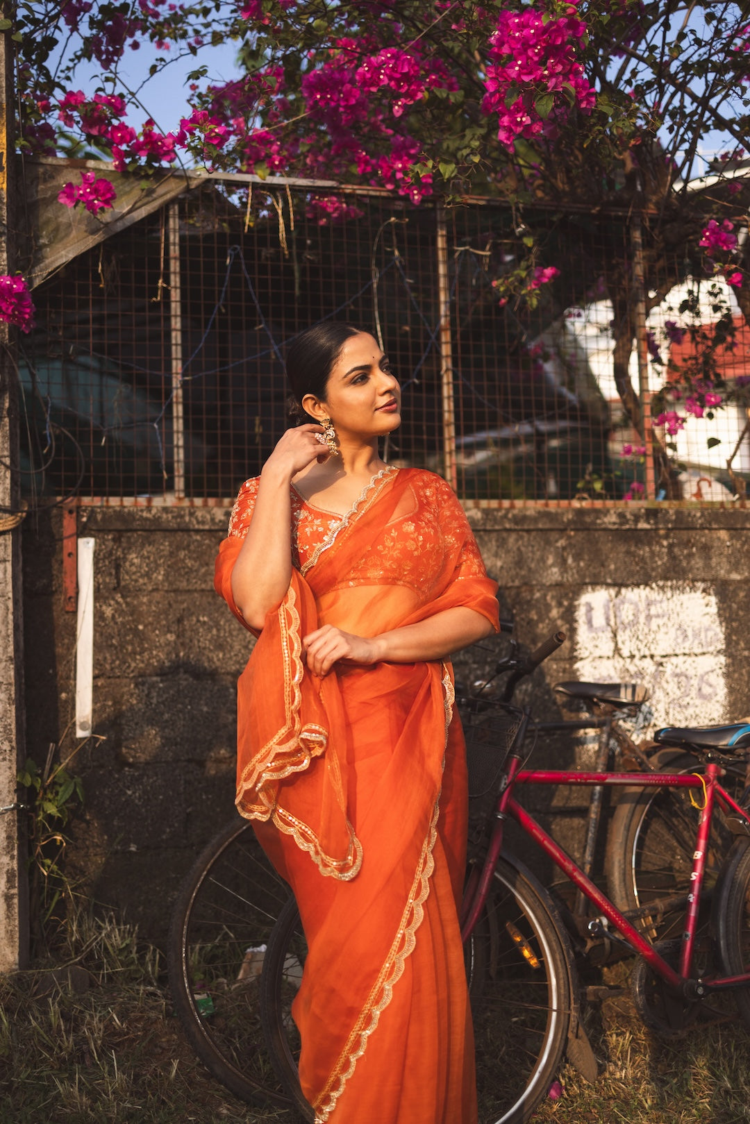 Nikhila Vimal in Burnt Orange Saree and Blouse - Zuleiha