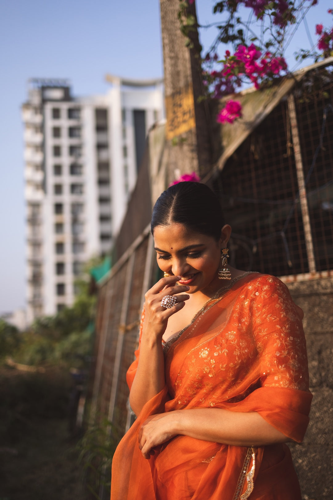 Nikhila Vimal in Burnt Orange Saree and Blouse - Zuleiha