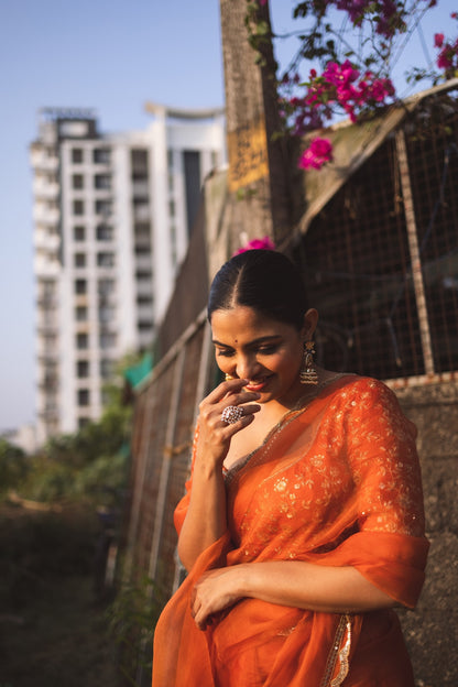 Nikhila Vimal in Burnt Orange Saree and Blouse - Zuleiha