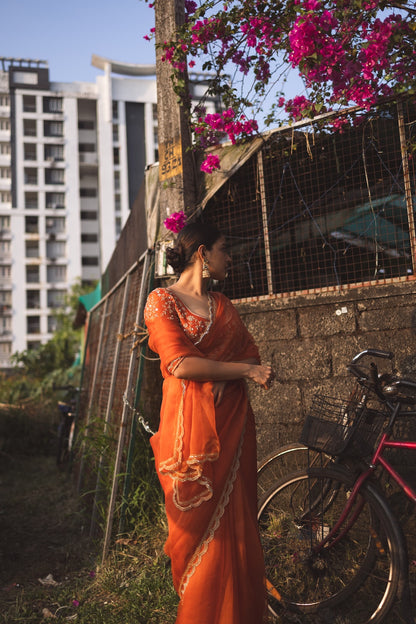 Nikhila Vimal in Burnt Orange Saree and Blouse - Zuleiha