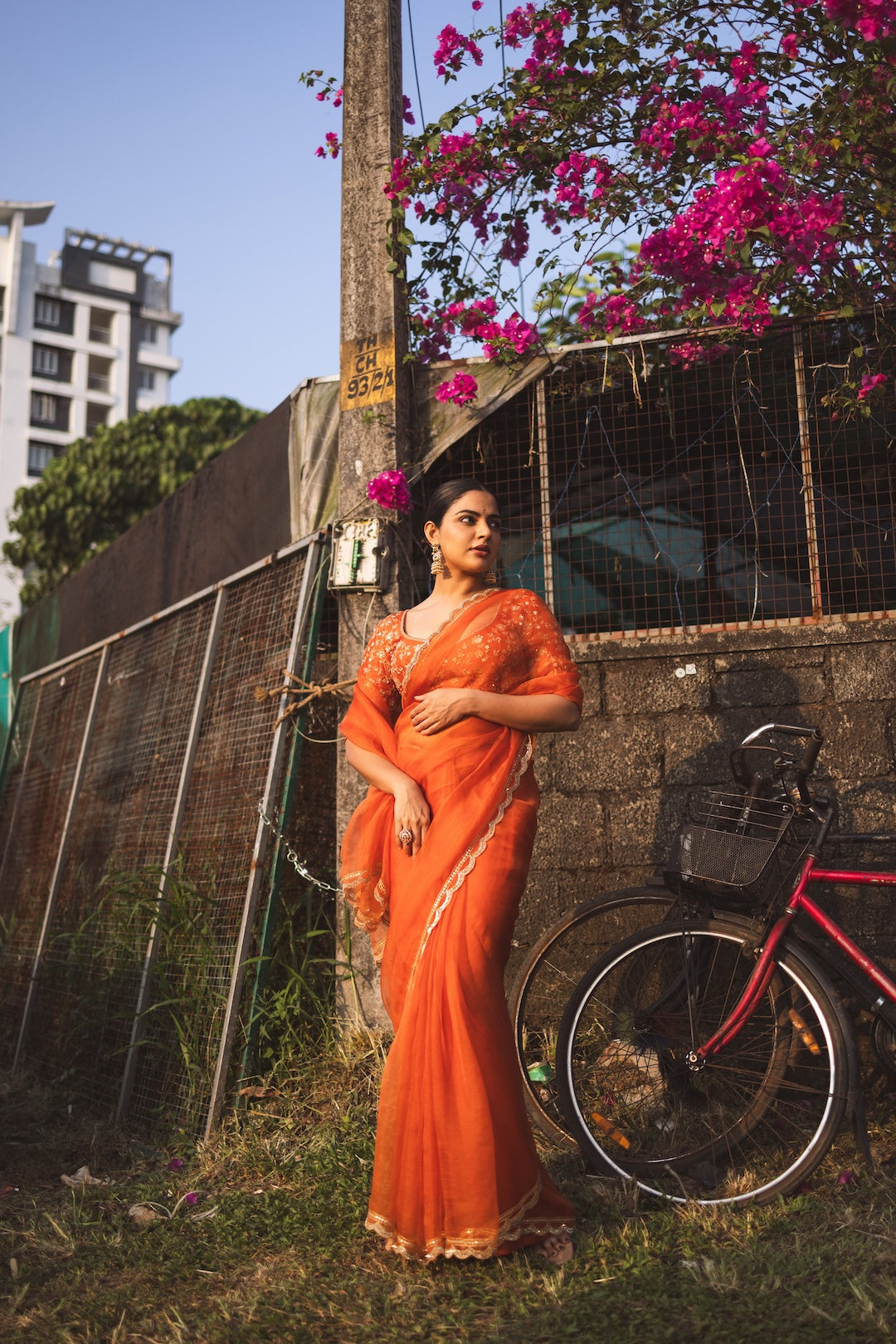 Nikhila Vimal in Burnt Orange Saree and Blouse - Zuleiha