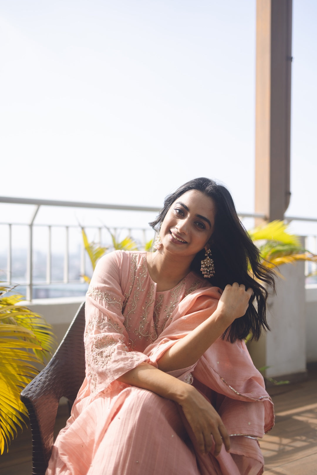 Namitha Pramod in pastel pink Chanderi Kurti Set