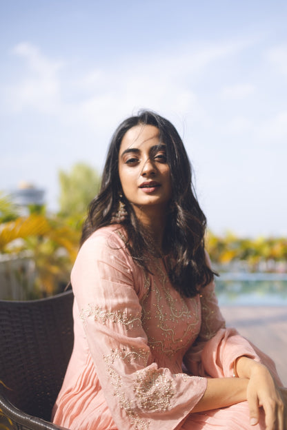 Namitha Pramod in pastel pink Chanderi Kurti Set