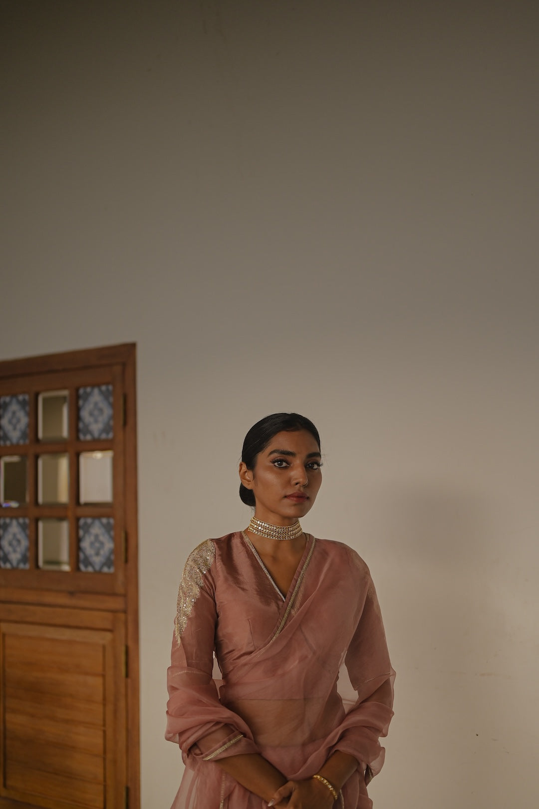 Mauve Organza Saree and Silk Blouse - Zuleiha