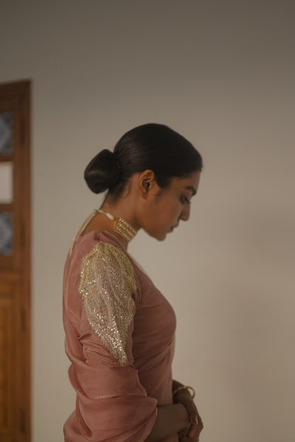 Mauve Organza Saree and Silk Blouse - Zuleiha