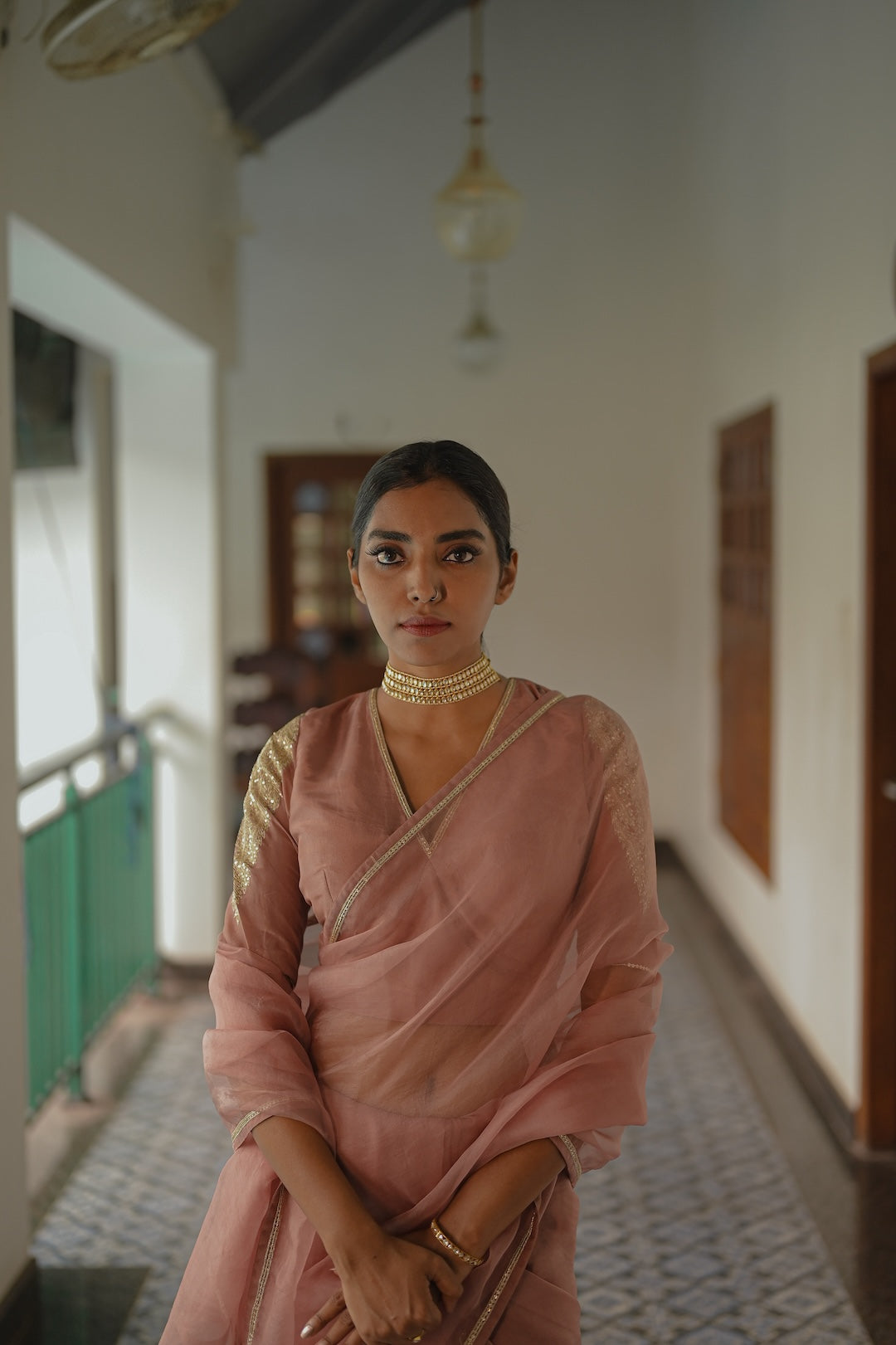 Mauve Organza Saree and Silk Blouse - Zuleiha