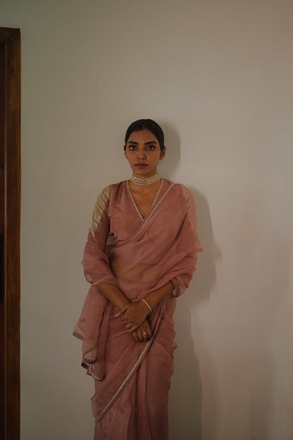 Mauve Organza Saree and Silk Blouse - Zuleiha