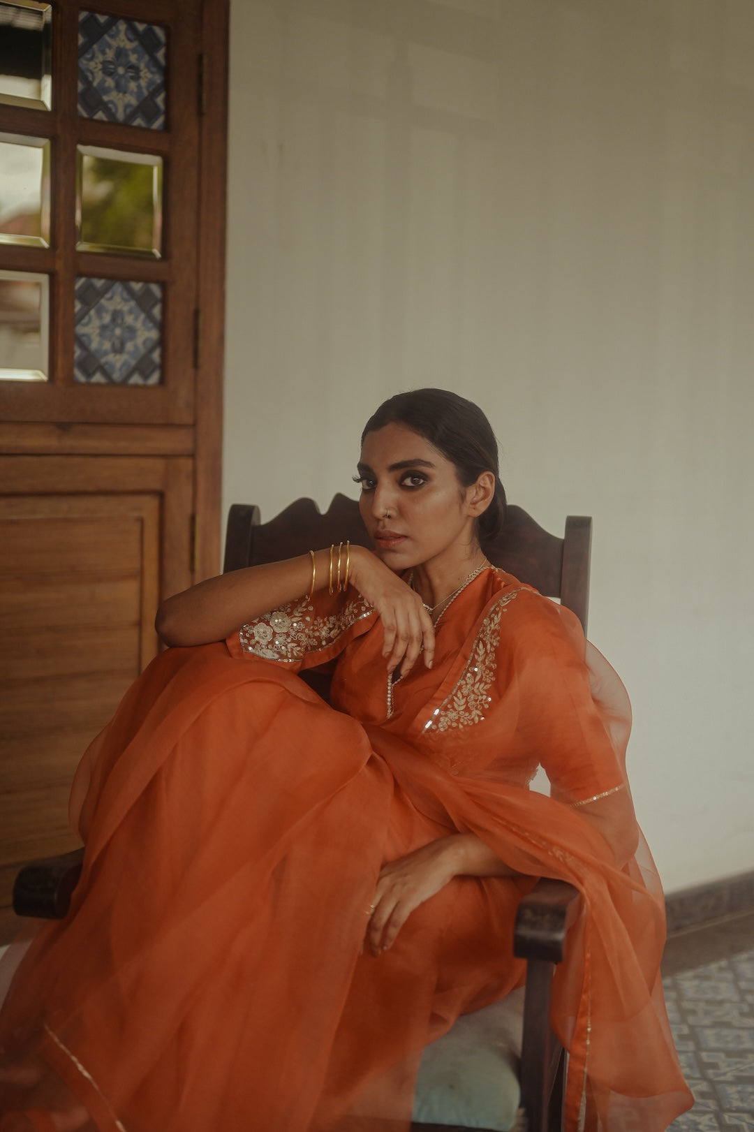 Orange Organza Saree with silk blouse - Zuleiha