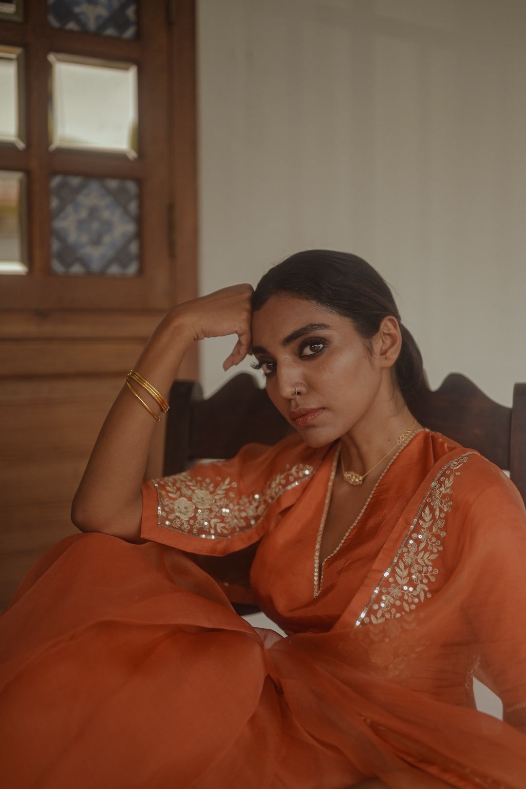 Orange Organza Saree with silk blouse - Zuleiha
