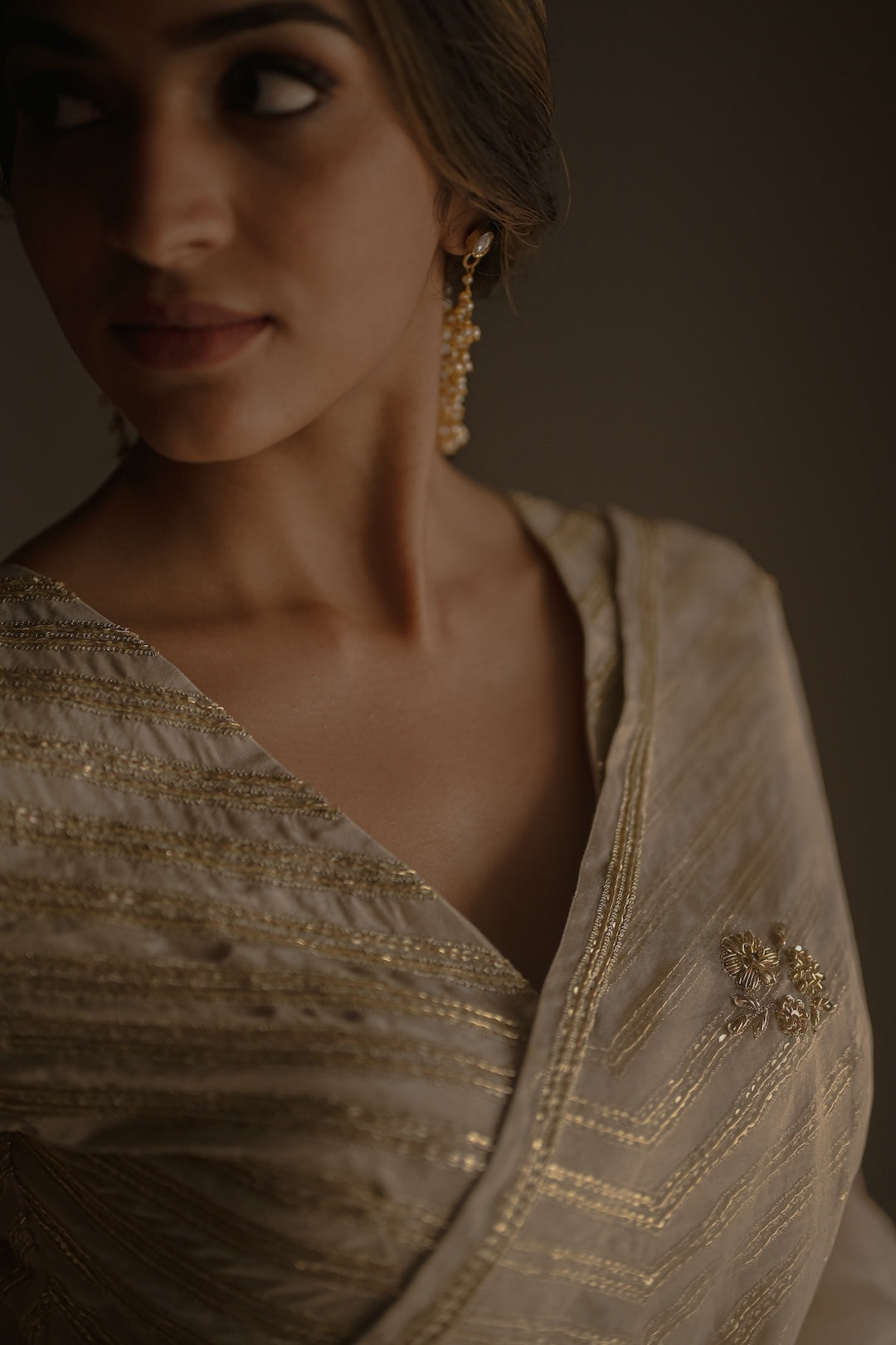 Ivory Organza Saree and Silk Blouse - Zuleiha