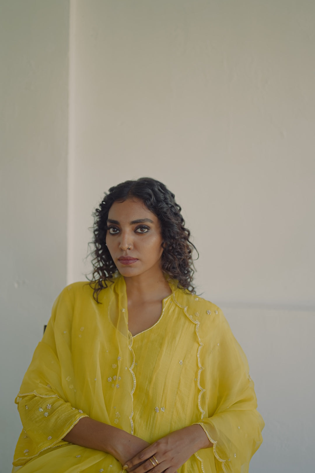 Yellow chanderi and organza kurta set - Zuleiha