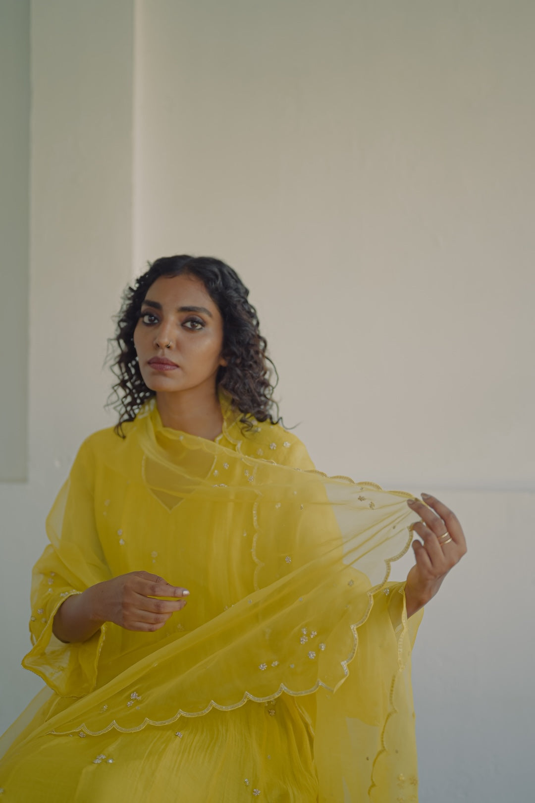 Yellow chanderi and organza kurta set - Zuleiha
