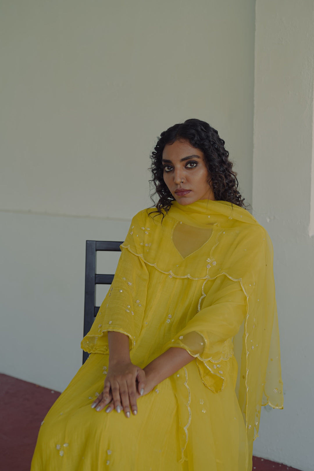 Yellow chanderi and organza kurta set - Zuleiha