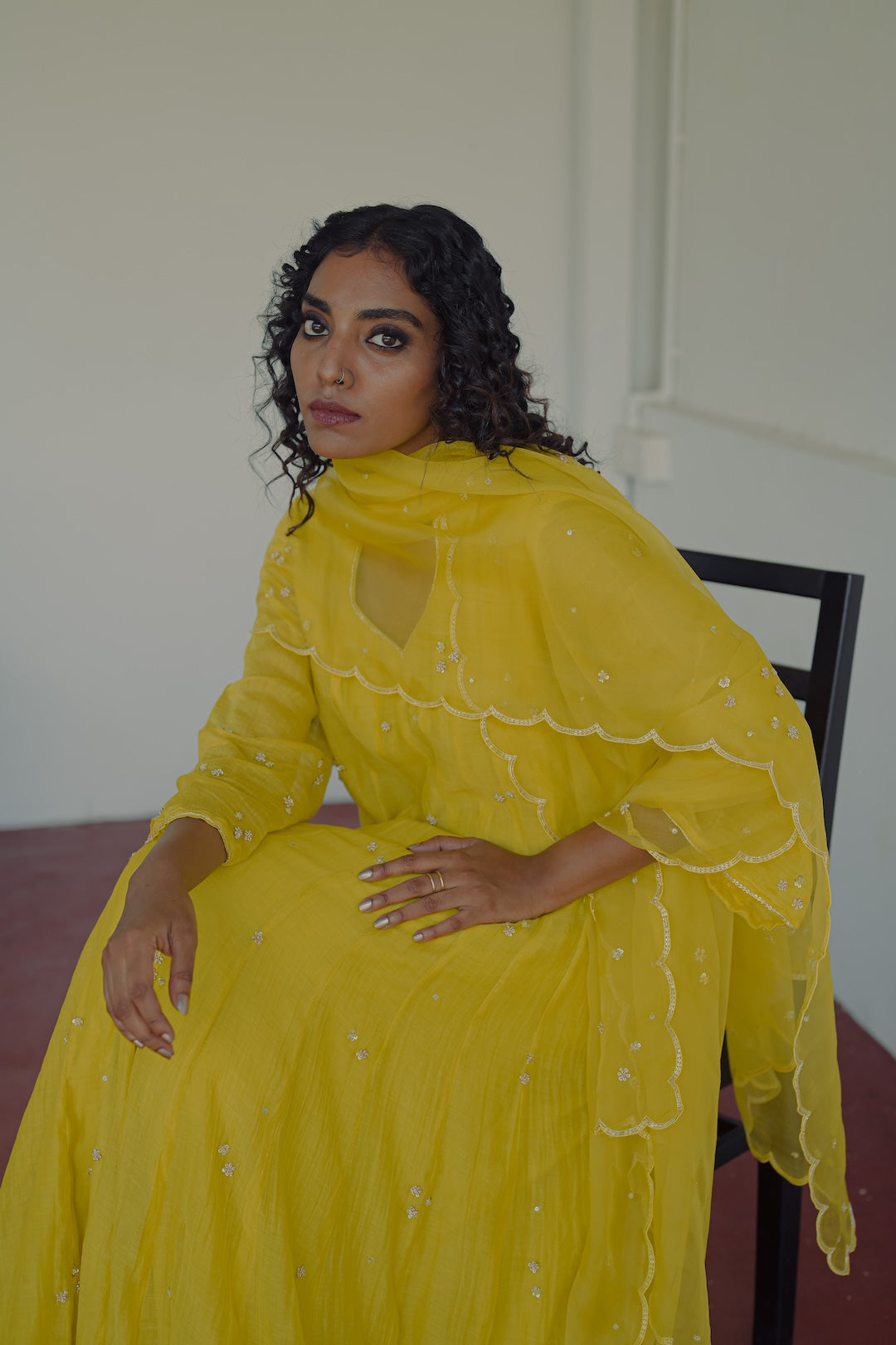 Yellow chanderi and organza kurta set - Zuleiha