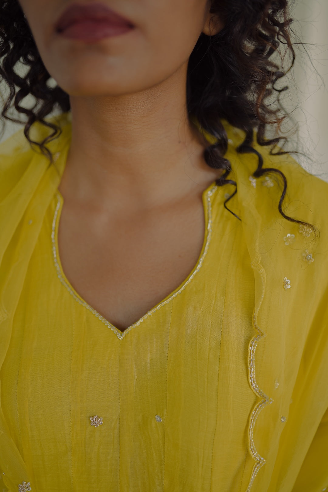 Yellow chanderi and organza kurta set - Zuleiha