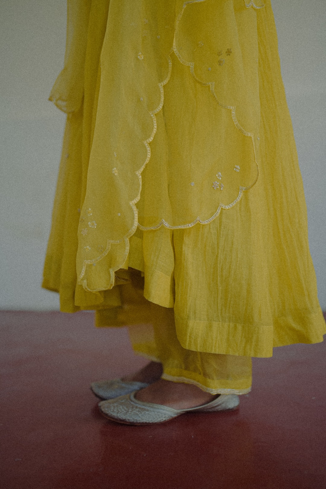 Yellow chanderi and organza kurta set - Zuleiha