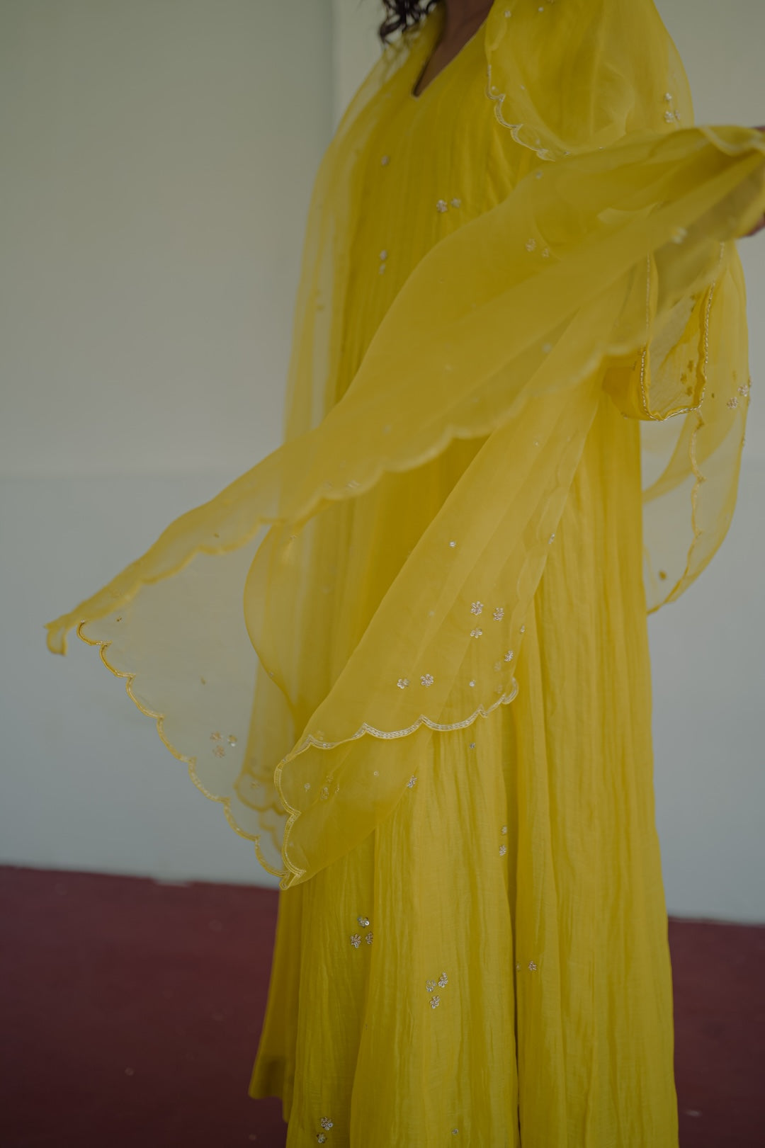 Yellow chanderi and organza kurta set - Zuleiha