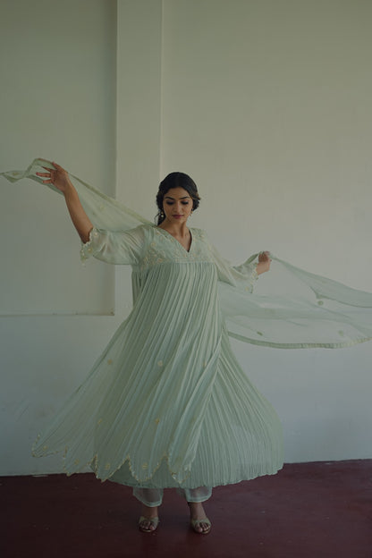 Powder Blue Chanderi and Organza Kurta Set - Zuleiha
