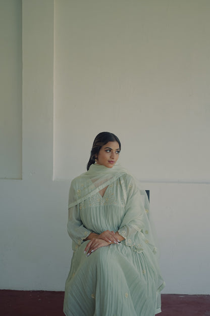 Powder Blue Chanderi and Organza Kurta Set - Zuleiha