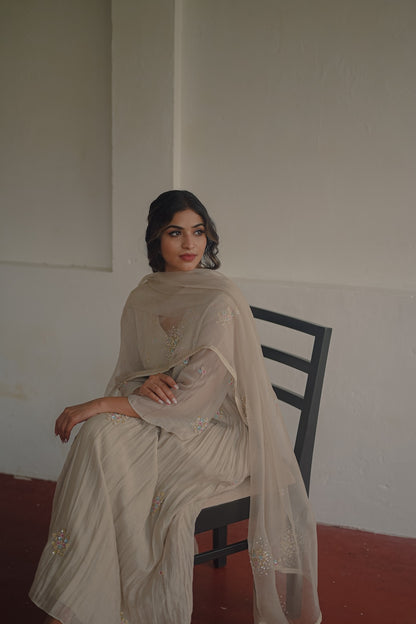 Ivory Chanderi and Organza kurta set - Zuleiha