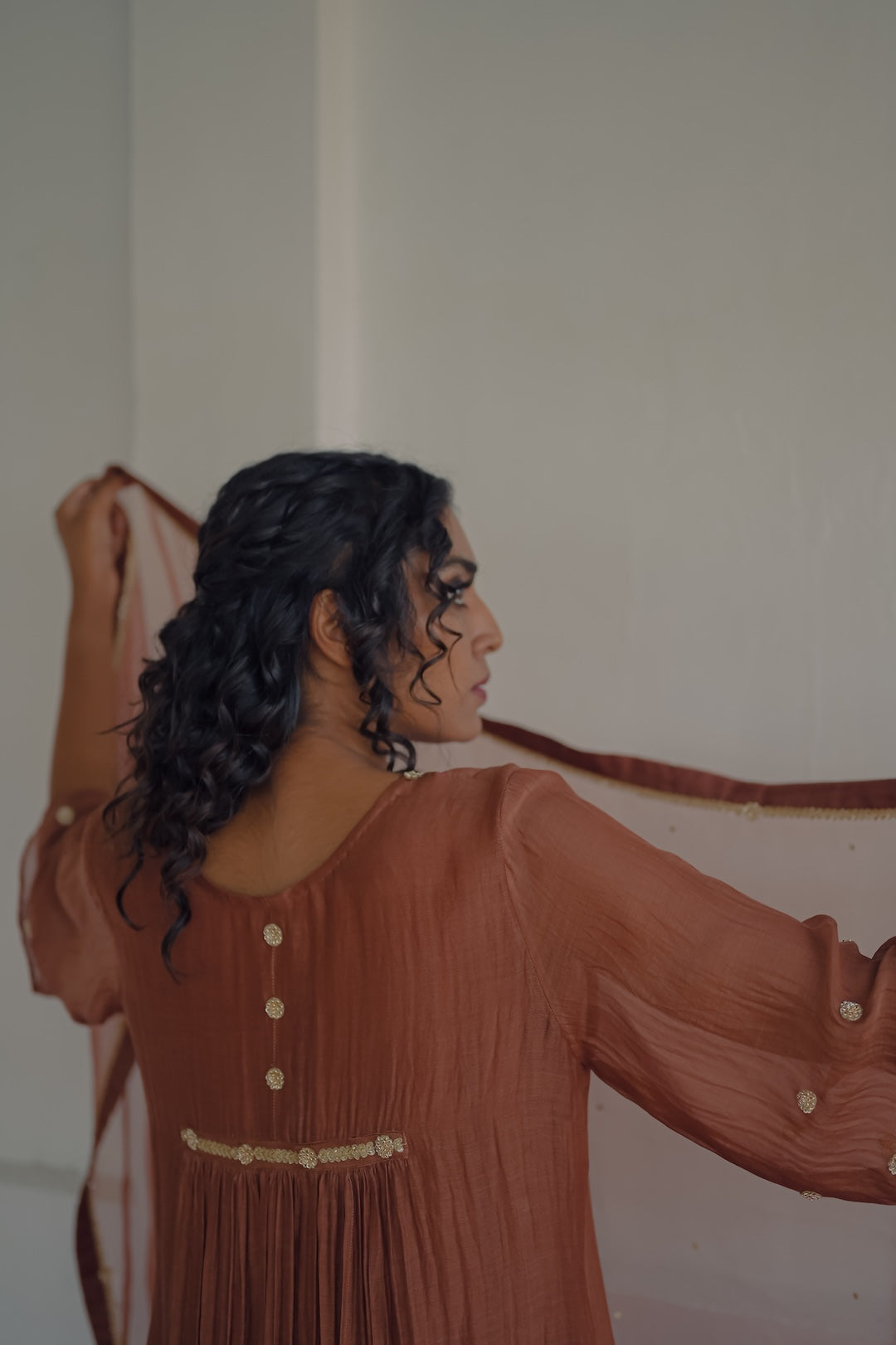 Brown Chanderi and Organza Kurta  Set - Zuleiha