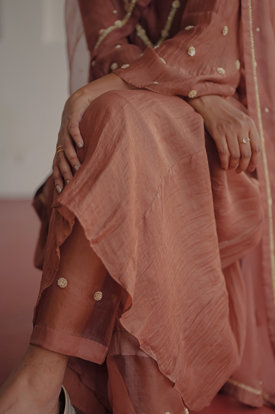 Brown Chanderi and Organza Kurta  Set - Zuleiha