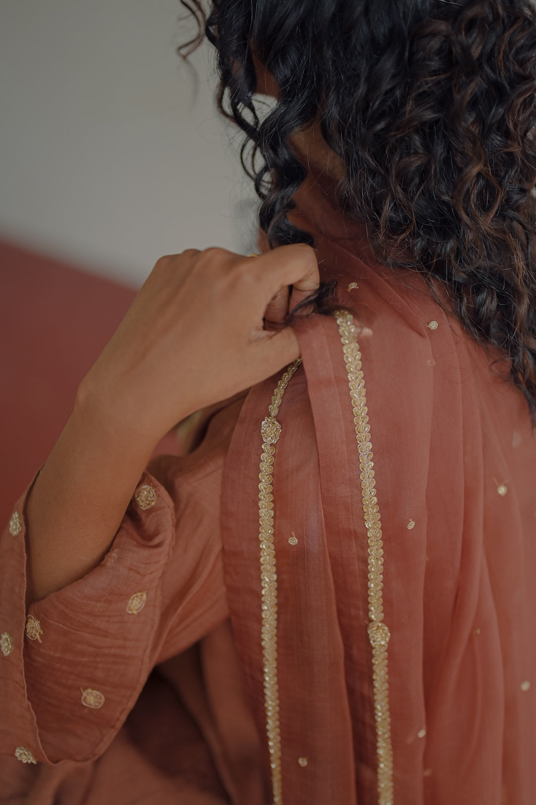 Brown Chanderi and Organza Kurta  Set - Zuleiha