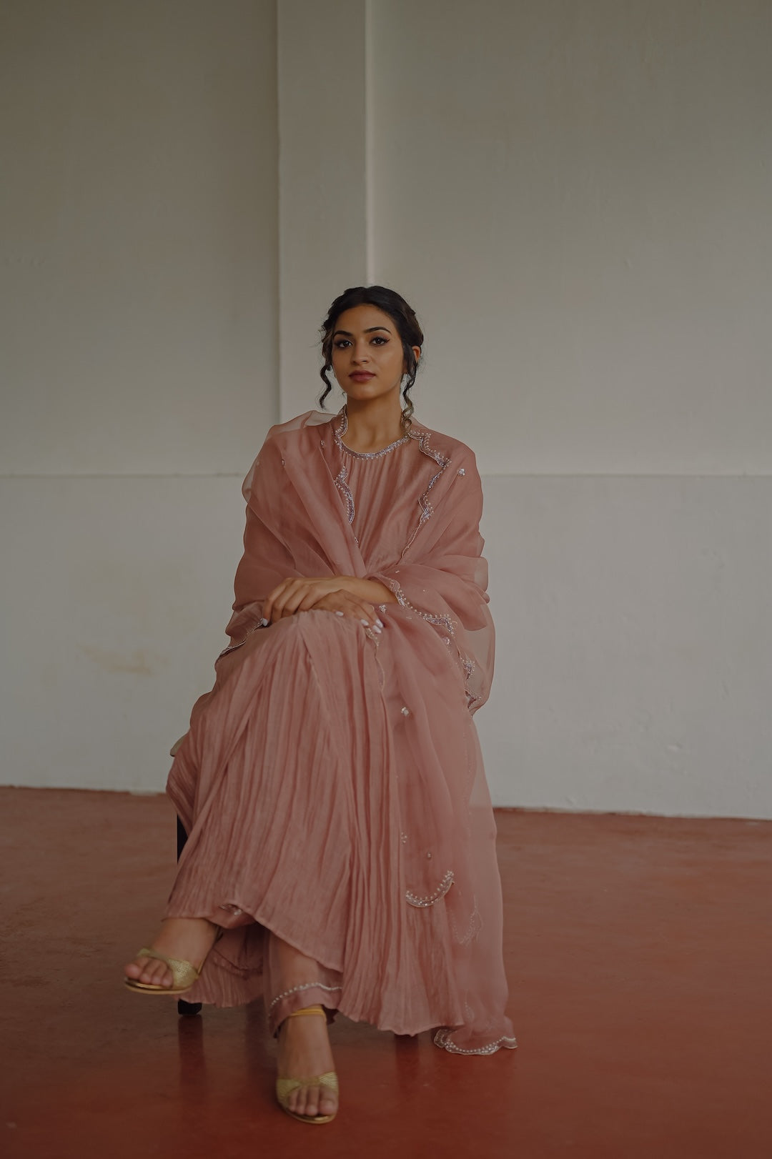 Mauve chanderi and Organza kurta set- Zuleiha