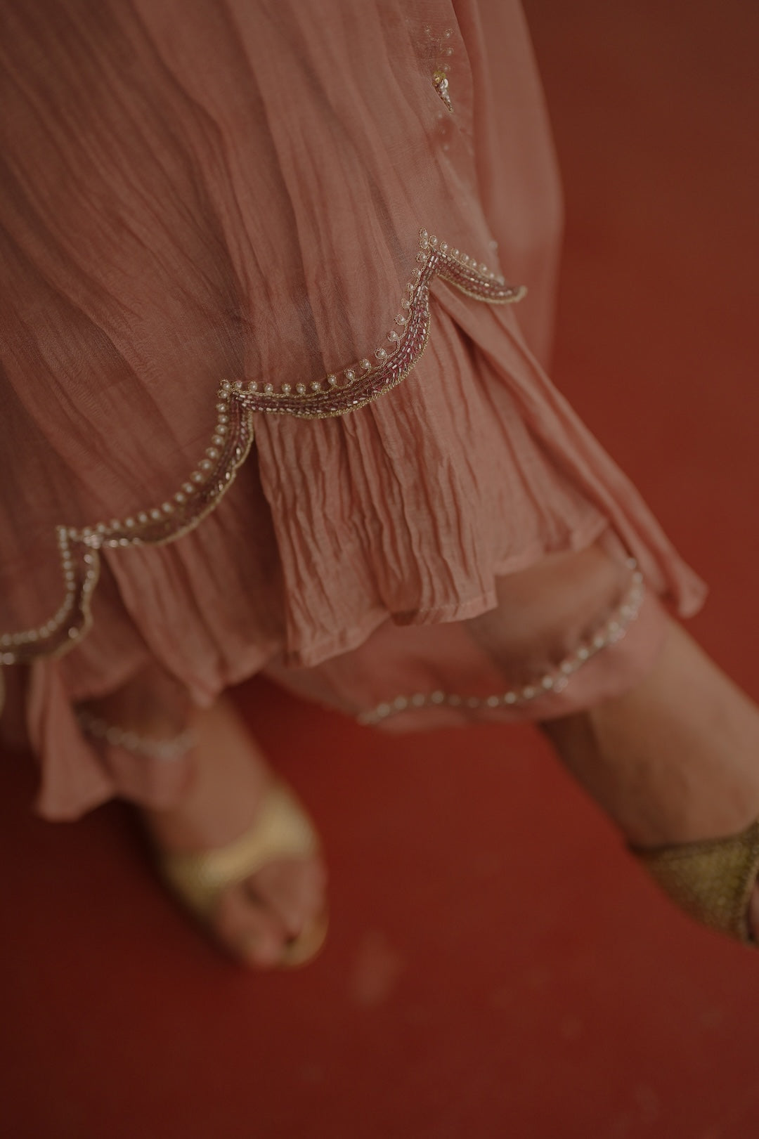 Mauve chanderi and Organza kurta set- Zuleiha