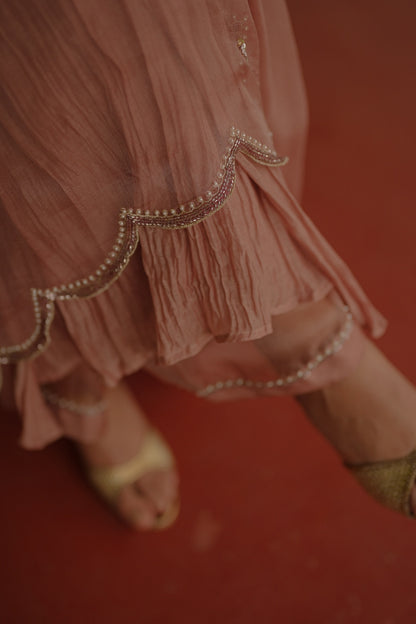 Mauve chanderi and Organza kurta set- Zuleiha