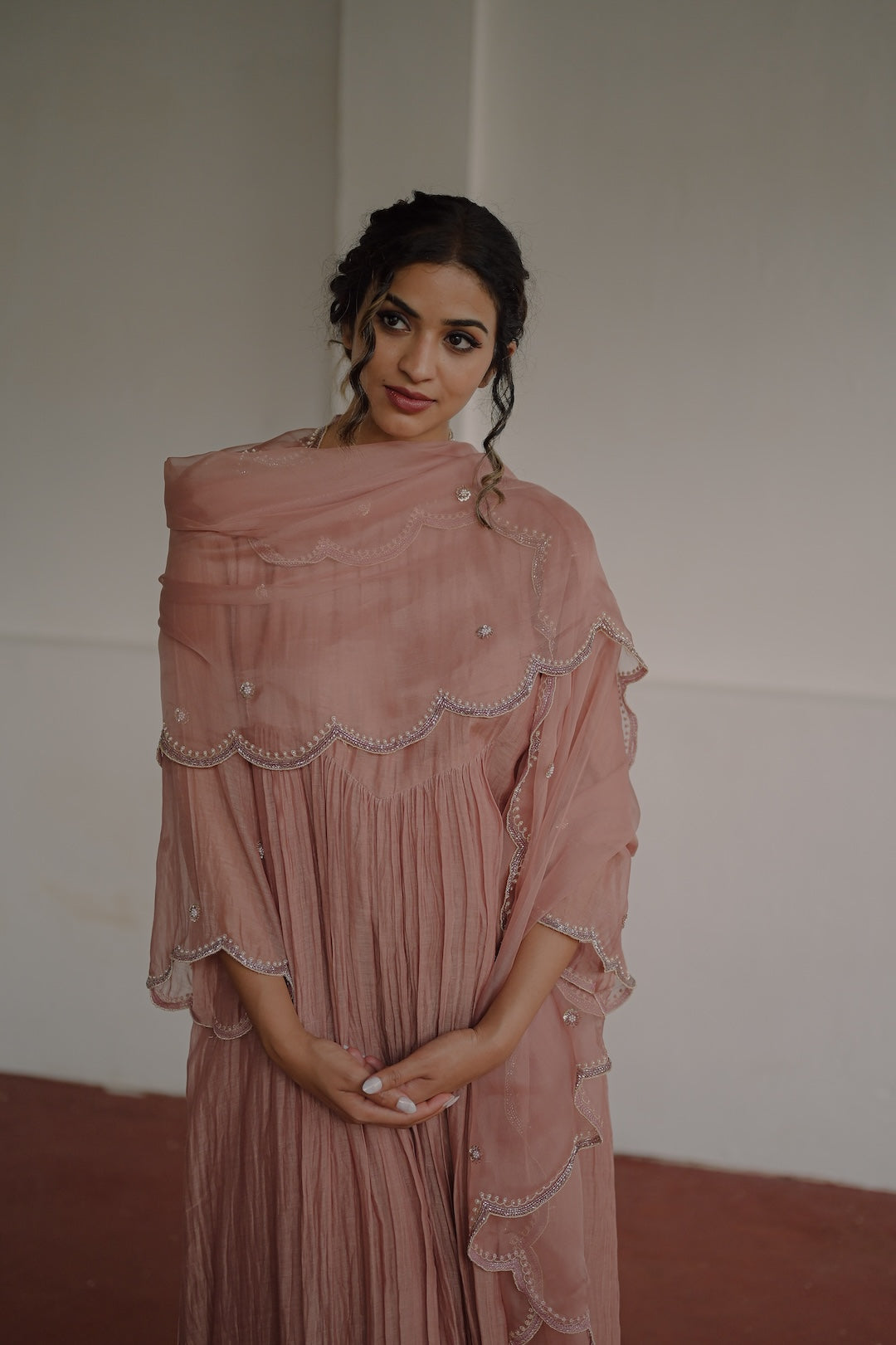 Mauve chanderi and Organza kurta set- Zuleiha