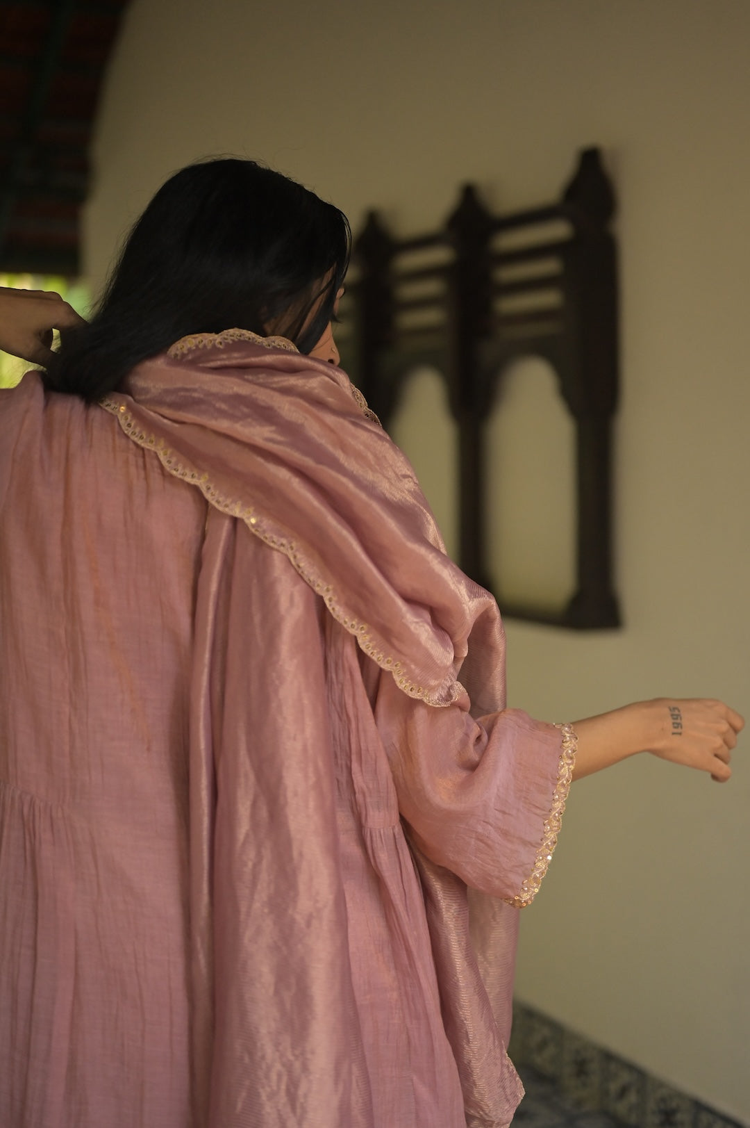 Mauve Chanderi Tissue Kurta Set - Zuleiha