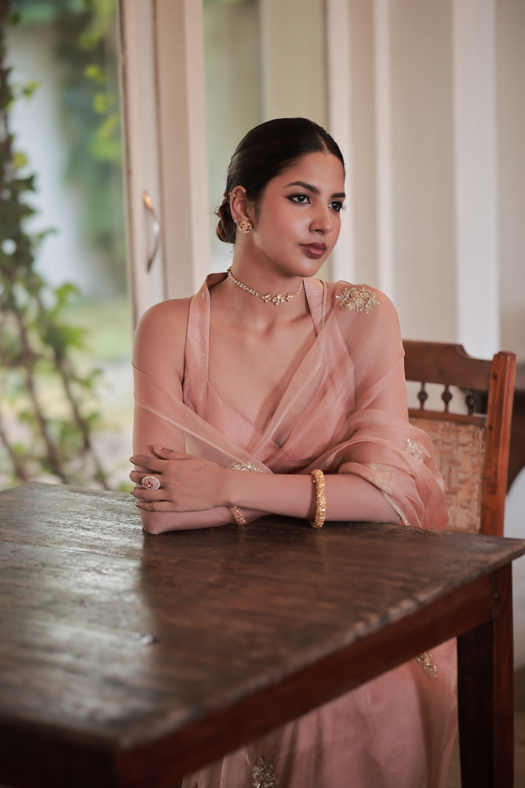 Peach Organza Saree - Zuleiha
