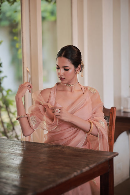Peach Organza Saree - Zuleiha