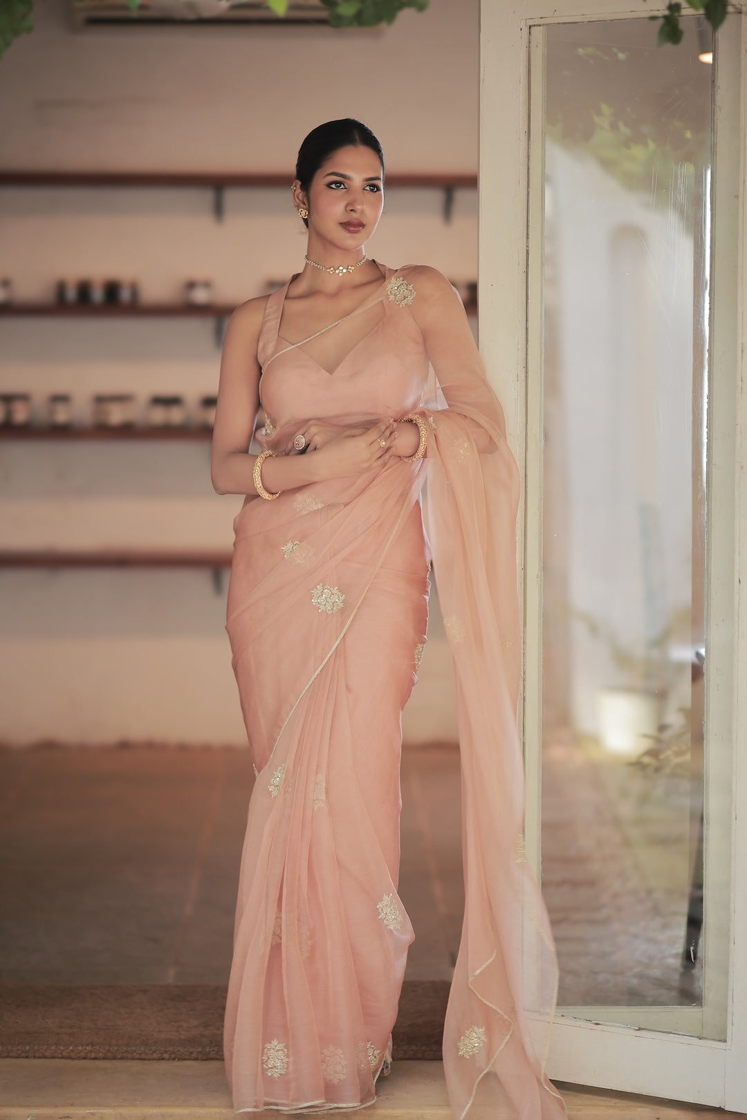 Peach Organza Saree - Zuleiha