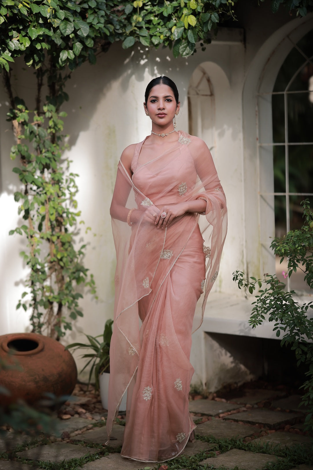 Peach Organza Saree - Zuleiha