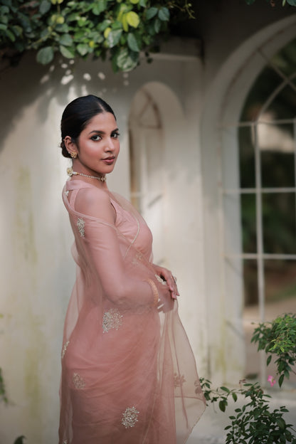 Peach Organza Saree - Zuleiha