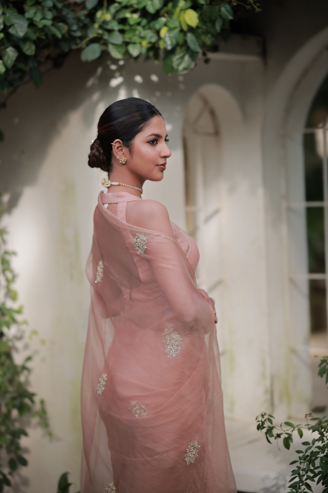 Peach Organza Saree - Zuleiha