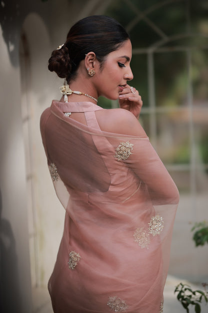 Peach Organza Saree - Zuleiha
