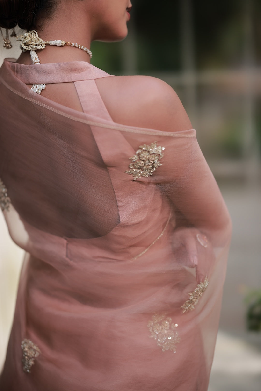 Peach Organza Saree - Zuleiha