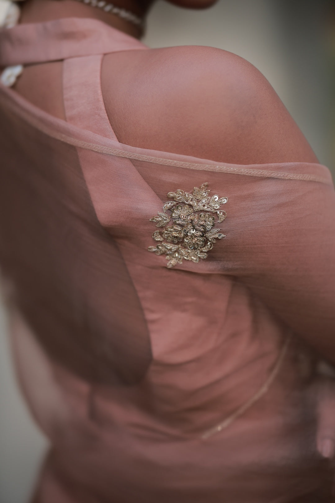 Peach Organza Saree - Zuleiha
