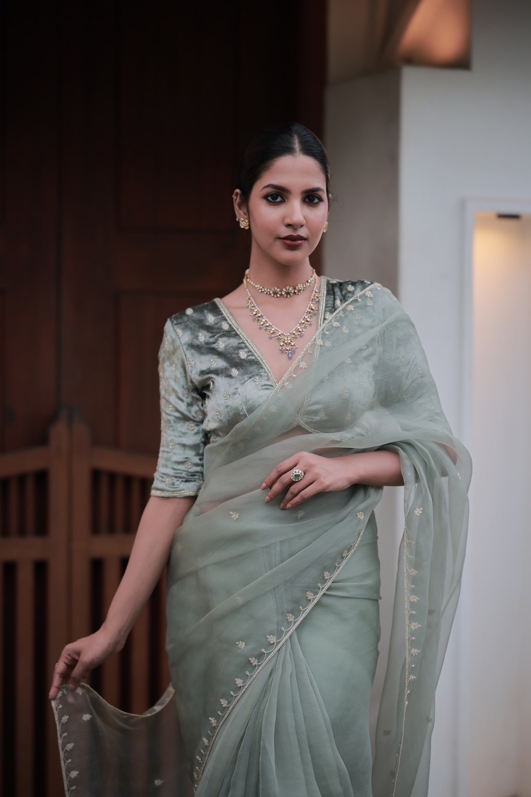 Sage Green Saree - Zuleiha