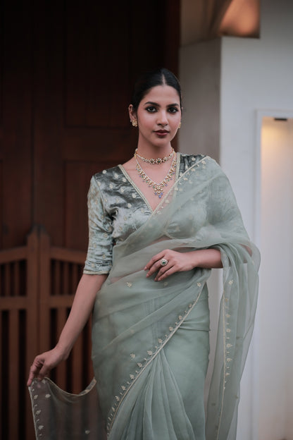 Sage Green Saree - Zuleiha