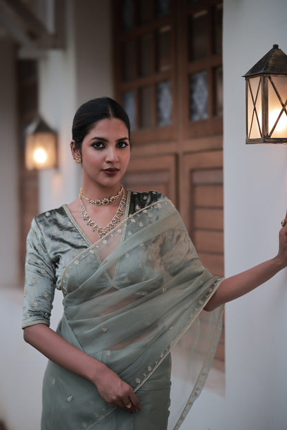 Sage Green Saree - Zuleiha
