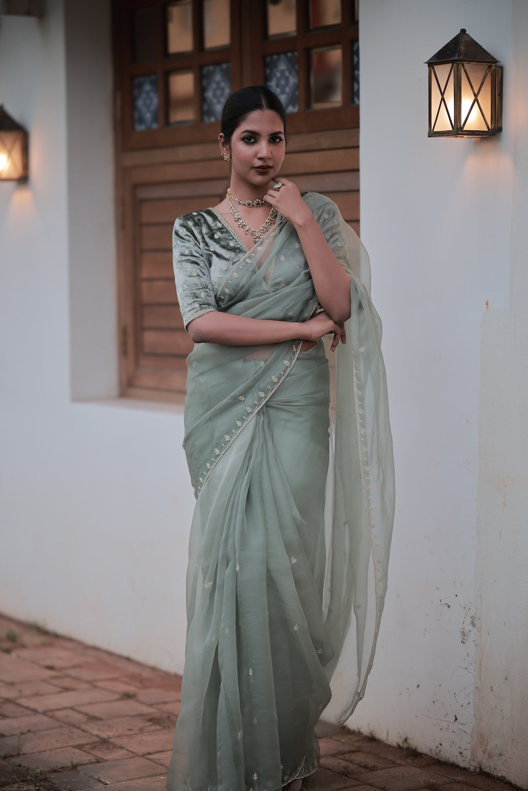 Sage Green Saree - Zuleiha